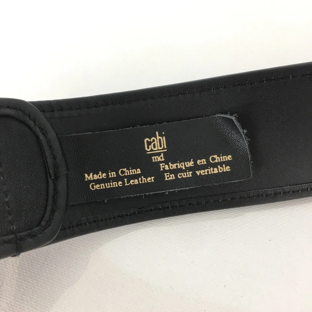 CAbi “Boss” Wide Leather Belt Black Women’s Size M Gold Buckle Preppy Minimalist